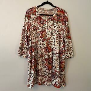 Peruvian Connection Multicolor Paisley Abstract 3/4 Sleeve Top Women's size XL